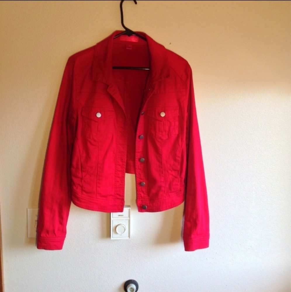Red Cropped denim Jacket
